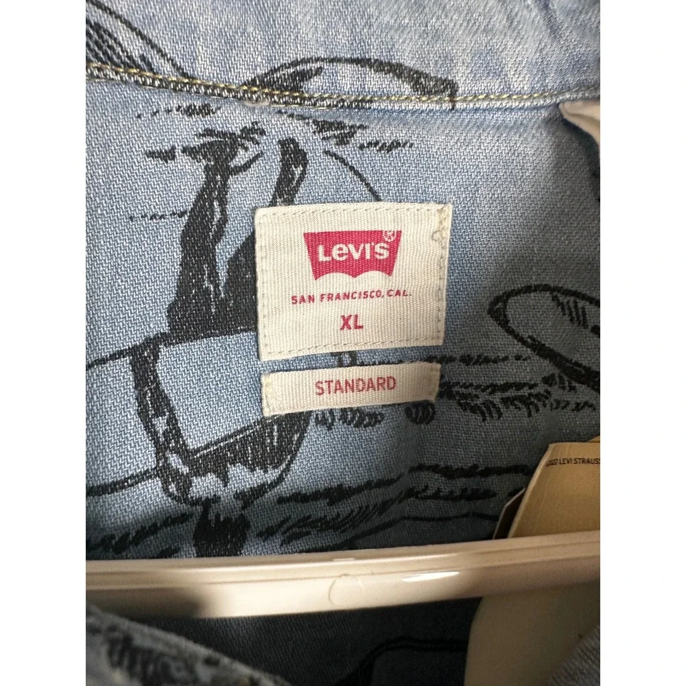 Levis Mens The Western Standard Fit‎ Denim Shirt Blue Beach Surf Print XL NWT